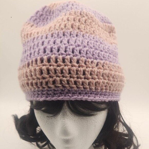 Hand Crafted Accessories - Handcrafted Pink and Purple Crochet Acrylic Beanie